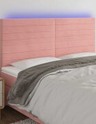 vidaXL LED горна табла за легло розова 200x5x118/128 см кадифе