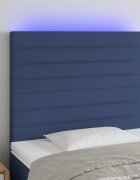 vidaXL LED горна табла за легло синя 100x5x118/128 см плат