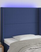 vidaXL LED горна табла за легло синя 103x16x118/128 см плат