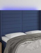 vidaXL LED горна табла за легло синя 147x16x118/128 см плат