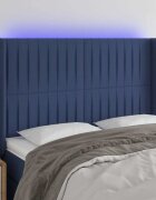 vidaXL LED горна табла за легло синя 147x16x118/128 см плат