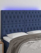 vidaXL LED горна табла за легло синя 160x7x118/128 см плат