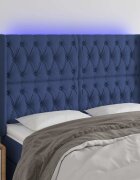 vidaXL LED горна табла за легло синя 163x16x118/128 см плат