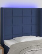 vidaXL LED горна табла за легло синя 93x16x118/128 см плат