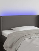 vidaXL LED горна табла за легло сива 103x16x78/88см изкуствена кожа