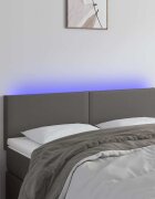 vidaXL LED Горна табла за легло сива 144x5x78/88 см изкуствена кожа