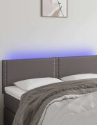 vidaXL LED Горна табла за легло сива 144x5x78/88 см изкуствена кожа