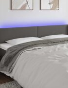 vidaXL LED горна табла за легло сива 183x16x78/88см изкуствена кожа