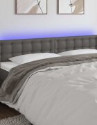 vidaXL LED горна табла за легло сива 183x16x78/88см изкуствена кожа
