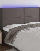 vidaXL LED горна табла за легло сива 203x16x118/128 см