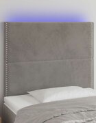vidaXL LED горна табла за легло светлосива 100x5x118/128 см кадифе