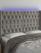 vidaXL LED горна табла за легло светлосива 147x16x118/128 см кадифе
