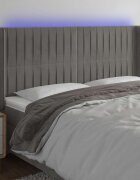 vidaXL LED горна табла за легло светлосива 163x16x118/128 см кадифе