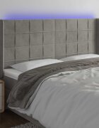 vidaXL LED горна табла за легло светлосива 163x16x118/128 см кадифе