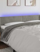 vidaXL LED горна табла за легло светлосива 163x16x78/88 см кадифе