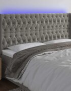 vidaXL LED горна табла за легло светлосива 183x16x118/128 см кадифе