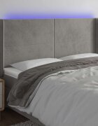 vidaXL LED горна табла за легло светлосива 183x16x118/128 см кадифе