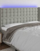 vidaXL LED горна табла за легло светлосива 203x16x118/128 см плат