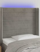 vidaXL LED горна табла за легло светлосива 83x16x118/128 см кадифе
