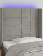 vidaXL LED горна табла за легло светлосива 93x16x118/128 см кадифе