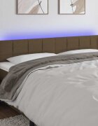 vidaXL LED горна табла за легло тъмнокафява 203x16x78/88 см плат