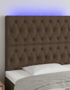 vidaXL LED горна табла за легло тъмнокафява 90x7x118/128 см плат