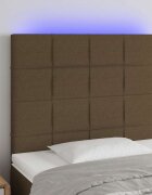 vidaXL LED горна табла за легло тъмнокафява100x5x118/128 см плат