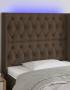 vidaXL LED горна табла за легло тъмнокафява103x16x118/128 см плат