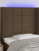vidaXL LED горна табла за легло тъмнокафява103x16x118/128 см плат
