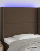 vidaXL LED горна табла за легло тъмнокафява103x16x118/128 см плат