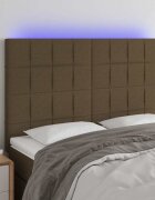 vidaXL LED горна табла за легло тъмнокафява144x5x118/128 см плат