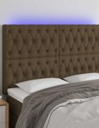 vidaXL LED горна табла за легло тъмнокафява144x7x118/128 см плат
