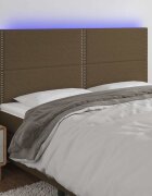 vidaXL LED горна табла за легло тъмнокафява180x5x118/128 см плат