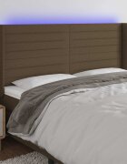 vidaXL LED горна табла за легло тъмнокафява183x16x118/128 см плат