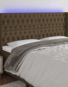 vidaXL LED горна табла за легло тъмнокафява183x16x118/128 см плат
