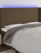 vidaXL LED горна табла за легло тъмнокафява203x16x118/128 см плат