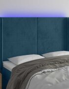 vidaXL LED горна табла за легло тъмносиня 147x16x118/128 см кадифе