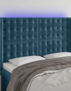 vidaXL LED горна табла за легло тъмносиня 147x16x118/128 см кадифе