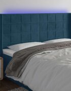 vidaXL LED горна табла за легло тъмносиня 163x16x118/128 см кадифе