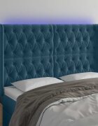 vidaXL LED горна табла за легло тъмносиня 163x16x118/128 см кадифе
