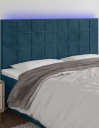vidaXL LED горна табла за легло тъмносиня 180x5x118/128 см кадифе
