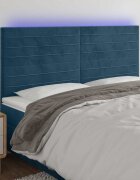 vidaXL LED горна табла за легло тъмносиня 180x5x118/128 см кадифе