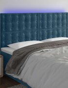 vidaXL LED горна табла за легло тъмносиня 180x5x118/128 см кадифе