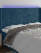 vidaXL LED горна табла за легло тъмносиня 183x16x118/128 см кадифе