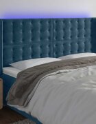 vidaXL LED горна табла за легло тъмносиня 183x16x118/128 см кадифе