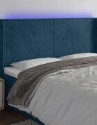 vidaXL LED горна табла за легло тъмносиня 183x16x118/128 см кадифе