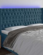 vidaXL LED горна табла за легло тъмносиня 183x16x118/128 см кадифе