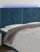 vidaXL LED горна табла за легло тъмносиня 200x5x118/128 см кадифе