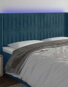 vidaXL LED горна табла за легло тъмносиня 203x16x118/128 см кадифе