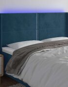 vidaXL LED горна табла за легло тъмносиня 203x16x118/128 см кадифе